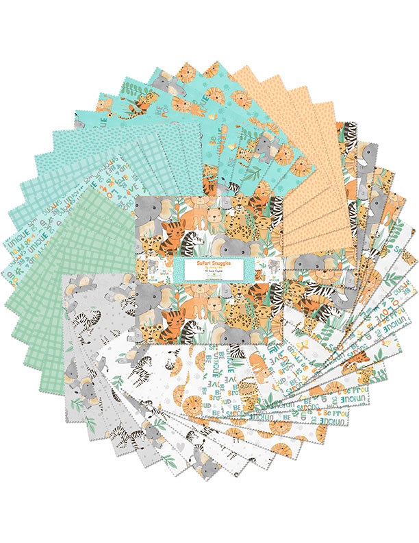Safari Snuggles Baby Quilt Fabric || 10" Karat Crystals – 42 Pre-cut 10″ × 10″ Fabric Squares