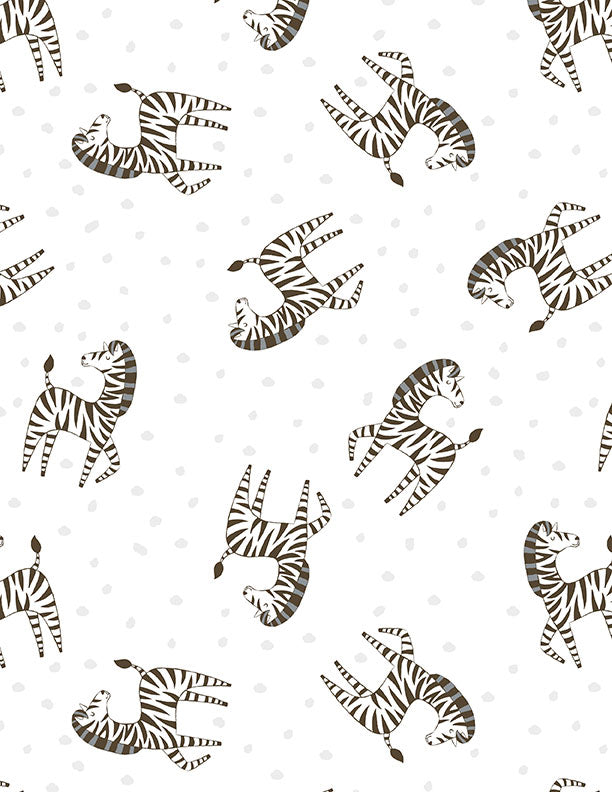 Safari Snuggles Baby Quilt Fabric || Zebra Toss White