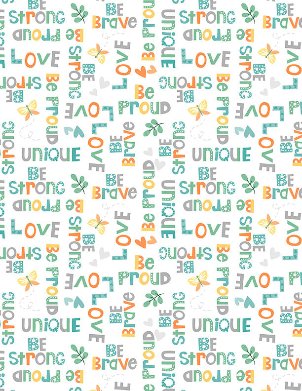 Safari Snuggles Baby Quilt Fabric || White Word Toss