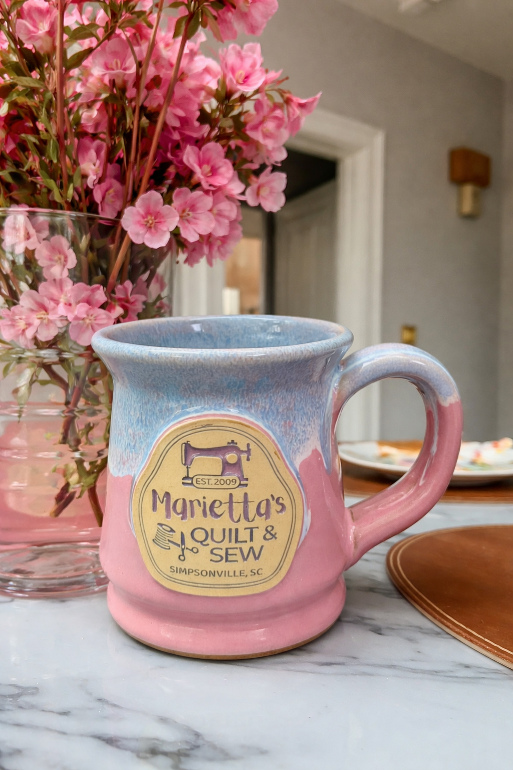Footed Mug || Pink/Powder Blue