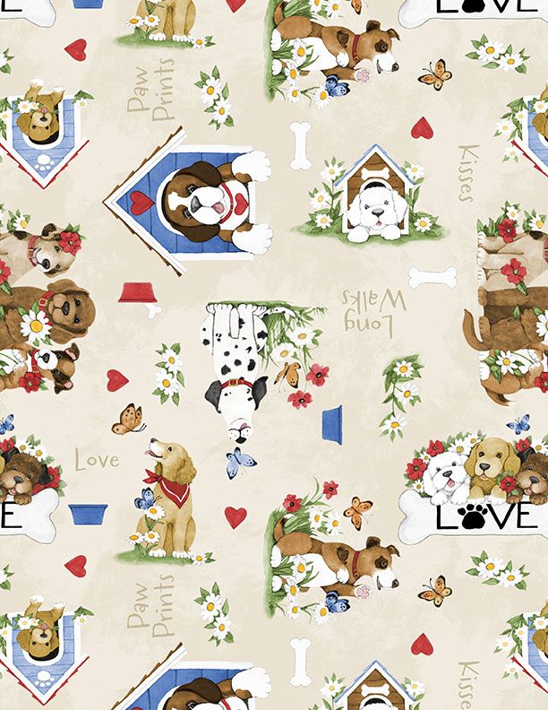 Paws At Play || Puppies Allover || Light Cream