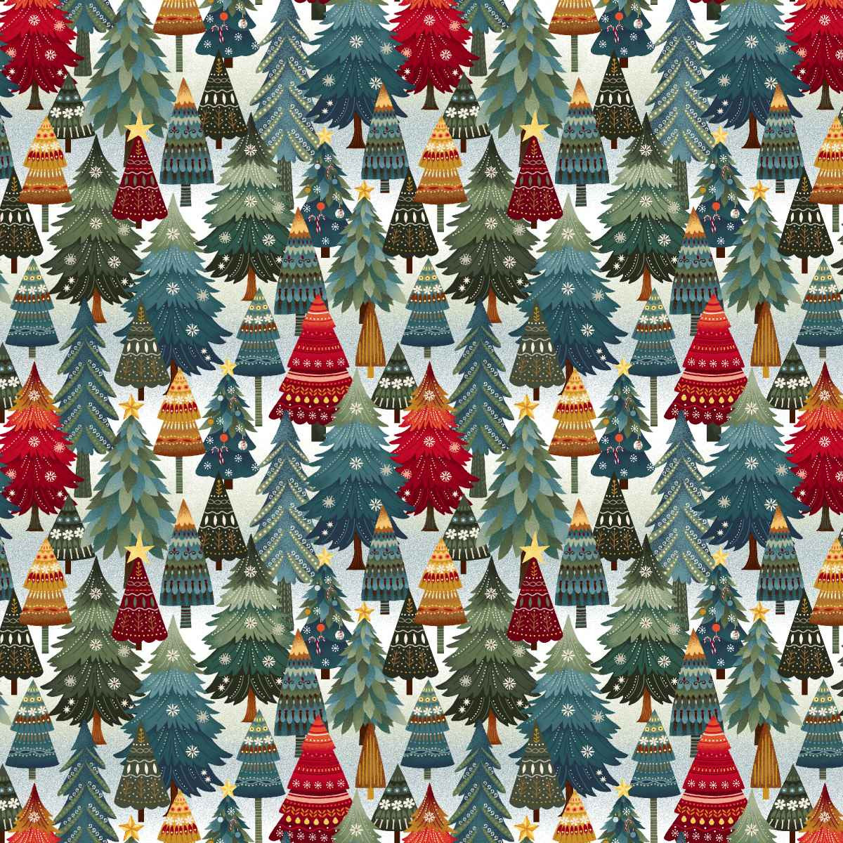 Nordic Holiday Village || Stacked Trees || Ice Blue Multi