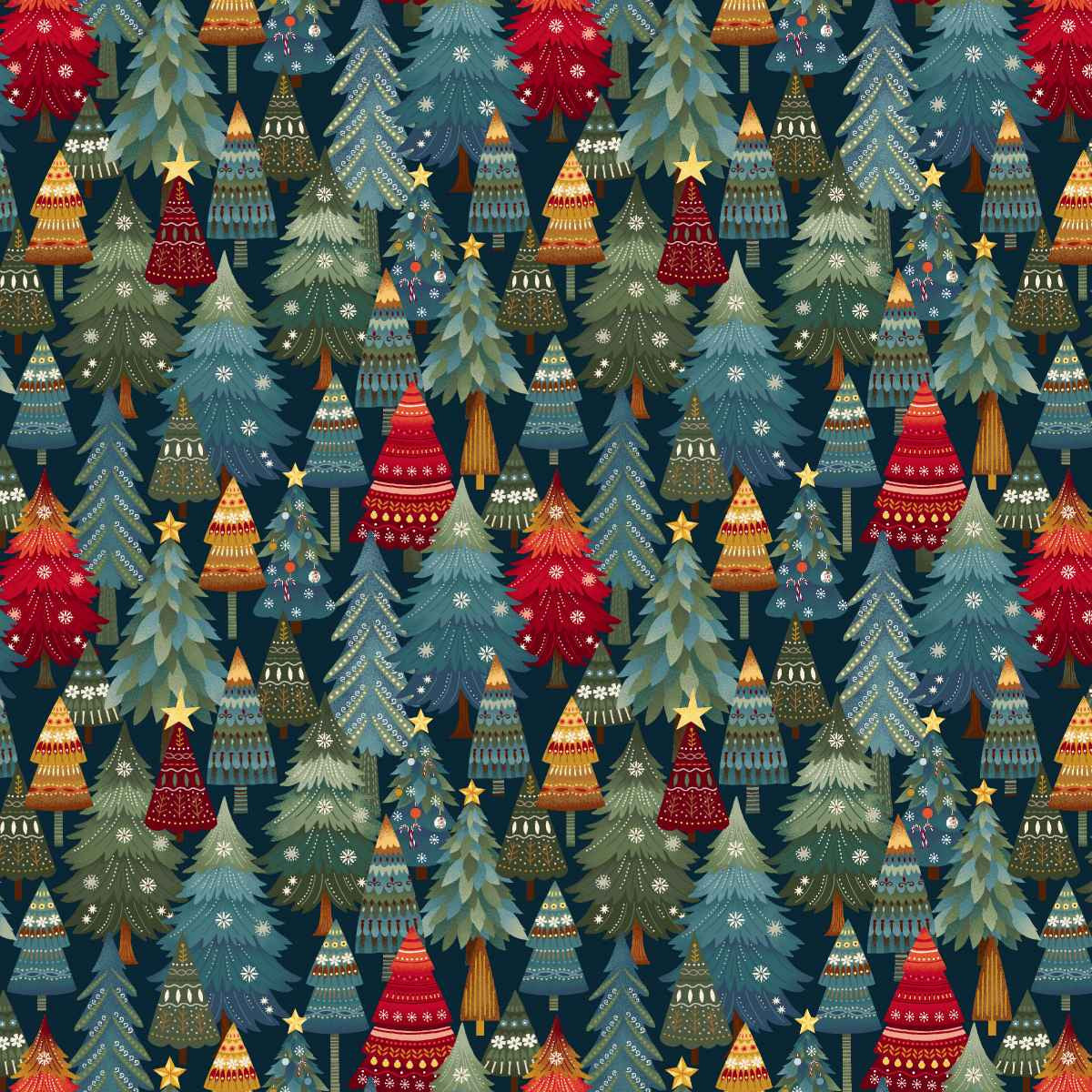 Nordic Holiday Village || Stacked Trees || Dark Blue