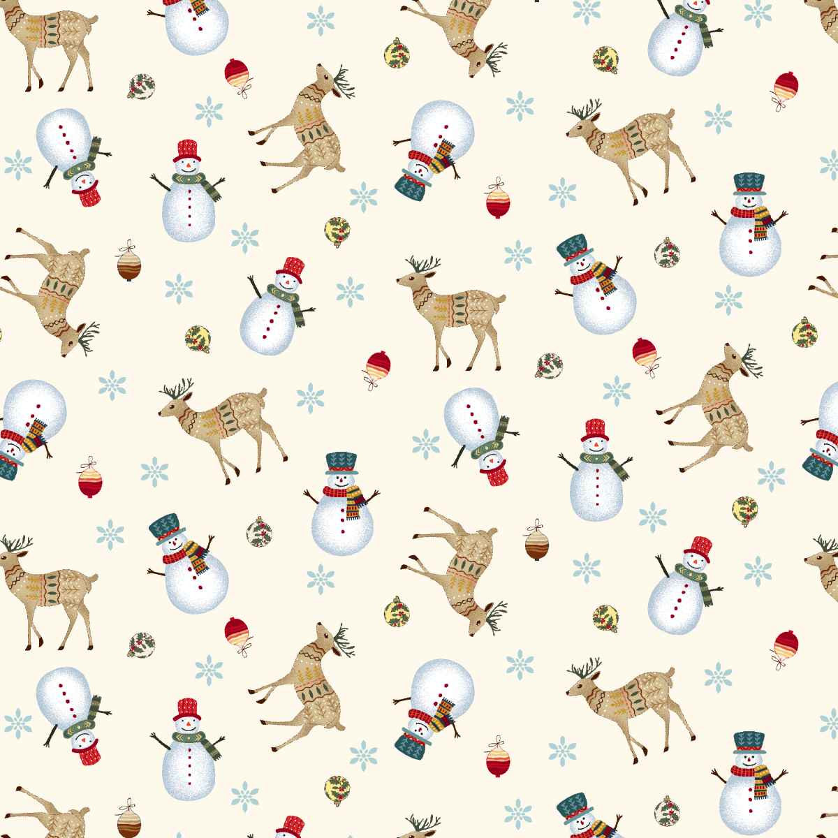 Nordic Holiday Village || Tossed Reindeer || Cream Multi