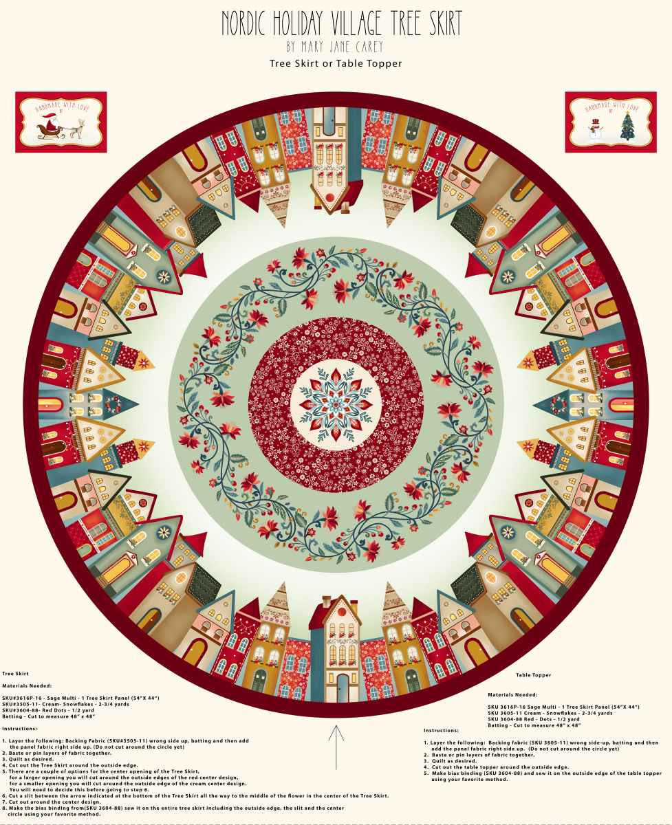 Nordic Holiday Village || Treef Skirt 54" x 44" Panel || Sage Multi