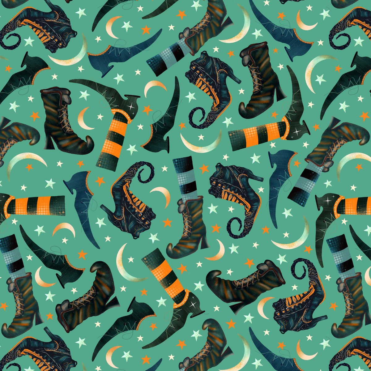 Witchy Wicked || Witch Boots and Moons || Turquoise