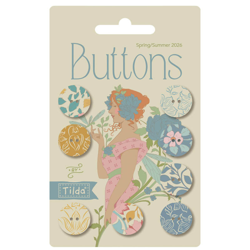 Tilda Songbird Buttons 0.63 in 8pcs Blue/Yellow