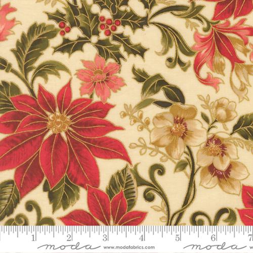 Merry Manor Metallic 2025 || Large Poinsettia Floral Jacobean || Multi