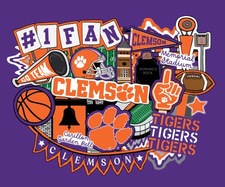 NCAA Clemson Doodle Panel Cotton 36" x 43"