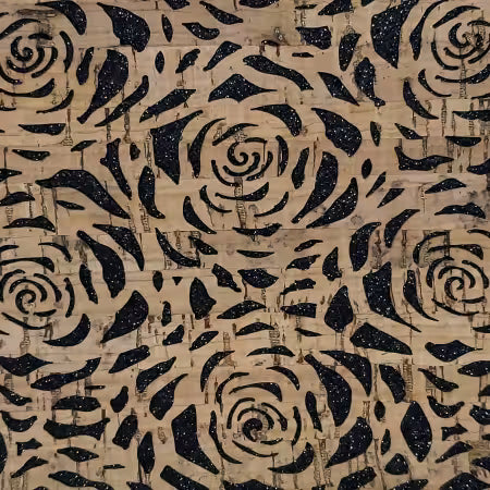 Cork || Black Glitter Backed Roses || 1/2 yard