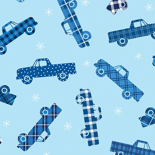 Winter Farmhouse Plaid Trucks Light Blue