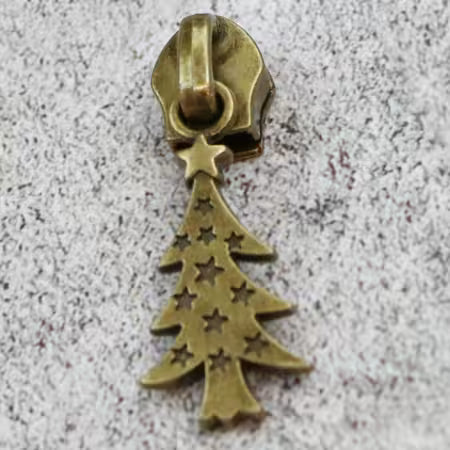 Four 5 Christmas Tree Zipper Pulls Antique