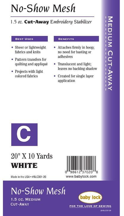 Babylock No Show Mesh Stabilizer 20" x 10 Yards