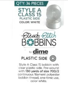 Steady Stitch Class 15 White Bobbins (36 per pack)
