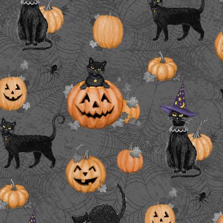 Meow-Gical Night Black Cats & Pumpkins All Over