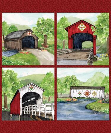 Covered Bridges in Spring 36in x 43in Covered Bridges Pillow Panel