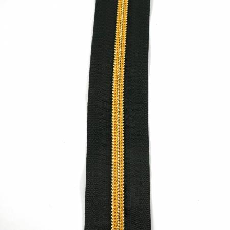 #5 Emmaline Zippers-by-the-Yard 10yds Black Gold Teeth