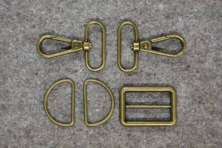 Bronze 1-1/4in Wide Bag Strap Hardware 5pc