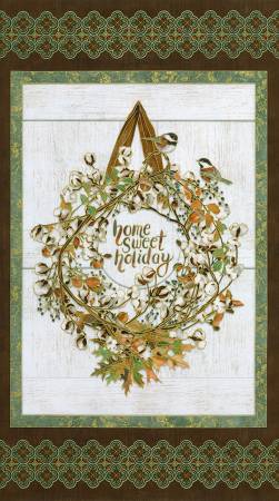 Warm Welcome Wreath 24" x 44" Panel Walnut Quilting Cotton