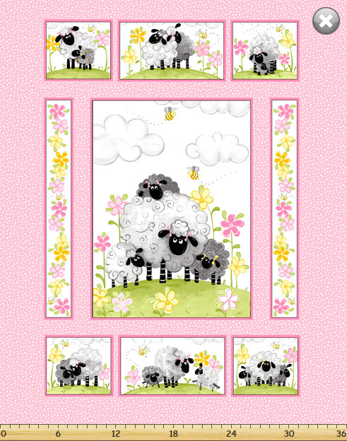 Lal the Lamb Mama Lal 36" x 42" Quilt Panel Pink