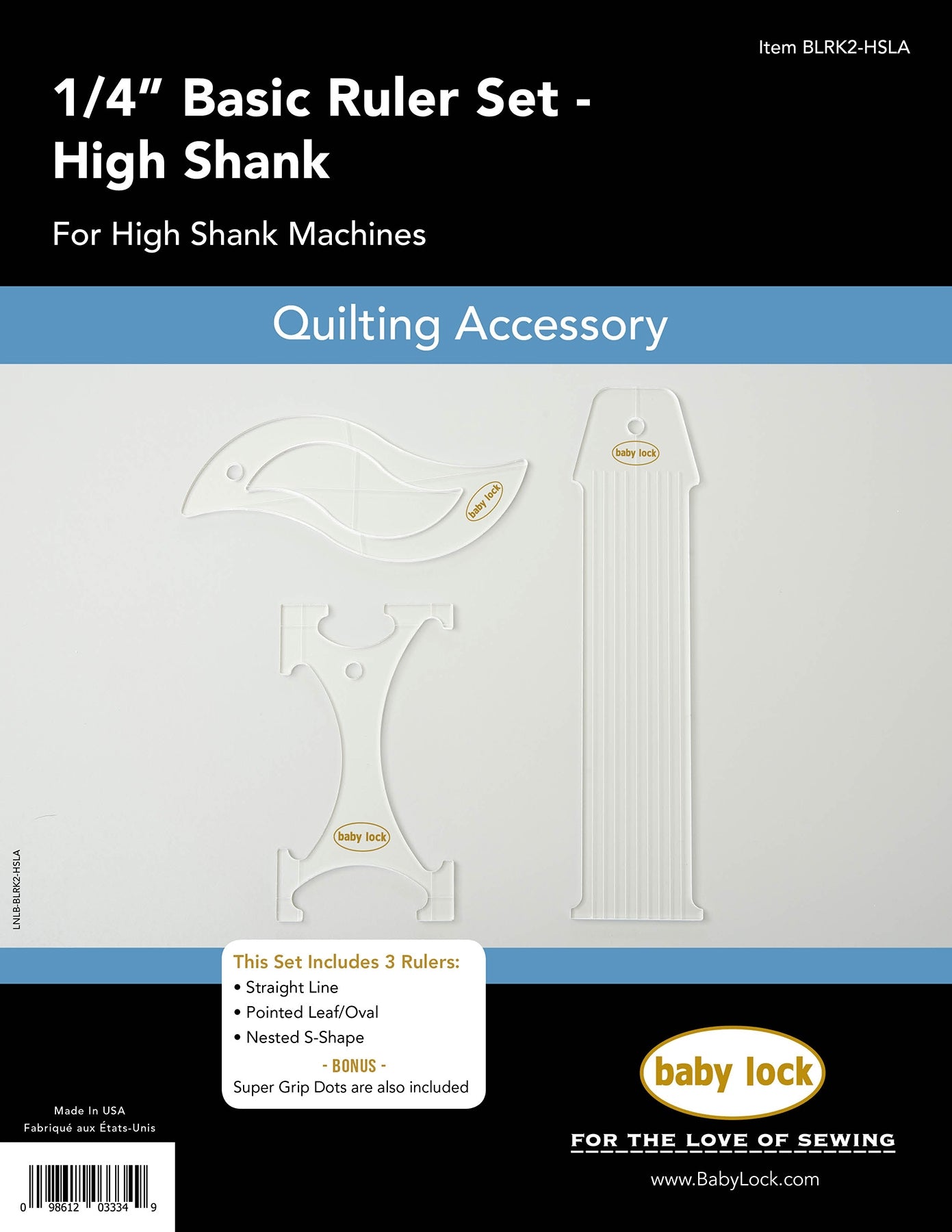 3/16 inch Basic Ruler Set- Low Shank and Longarm BLRK2-LS