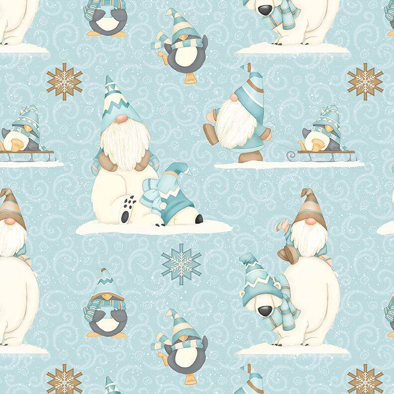 I Love Sn' Gnomies - Polar Bear/Gnome Allover F9637-11 Aqua