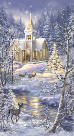 Multi Winter Church In Snow Panel PANELDG-C7590 24" x 42"