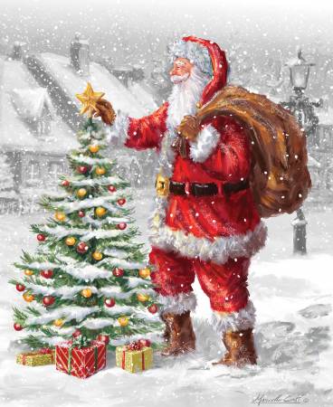 Christmas Wishes Digitally Printed 36in x 43in Santa's Tree Panel