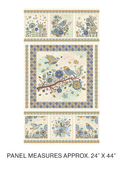 Bird Song Nature Walk Blue 24" x 44" Panel