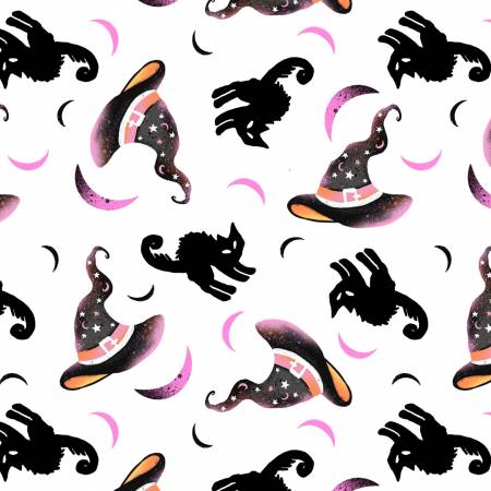 Ghostly Greetings White Witches Hats with Black Cats