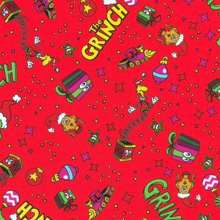 Grinch Icon Toss Red Quilting Cotton