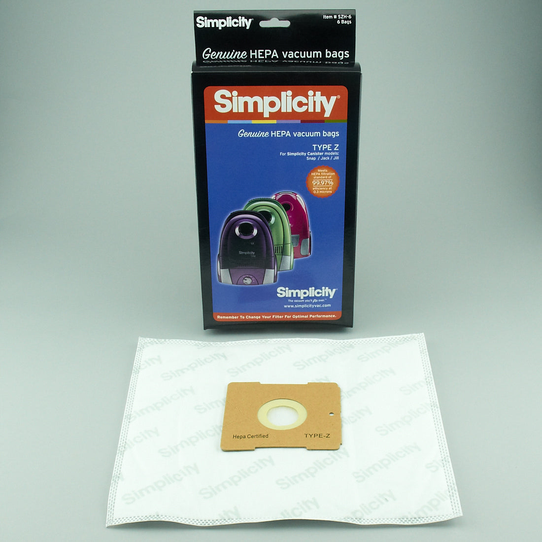 Simpliciity Compact Hepa Bag Jack Snap Jill Type Z 6pk