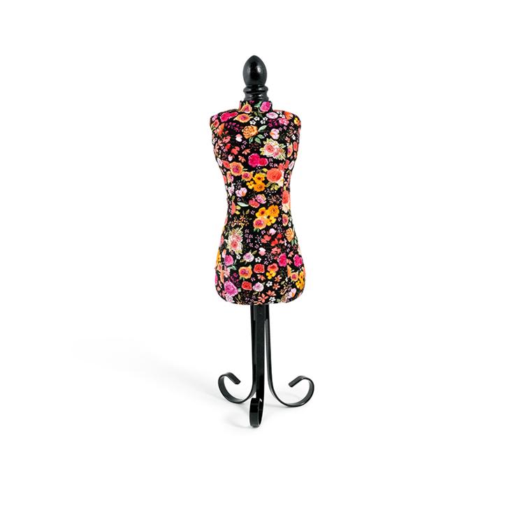 Pin Cushion Dress Form Black Floral