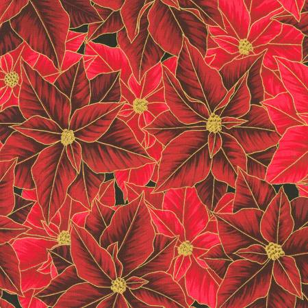 Holiday Flourish-Festive Finery Poinsettias Cranberry w/Metallic