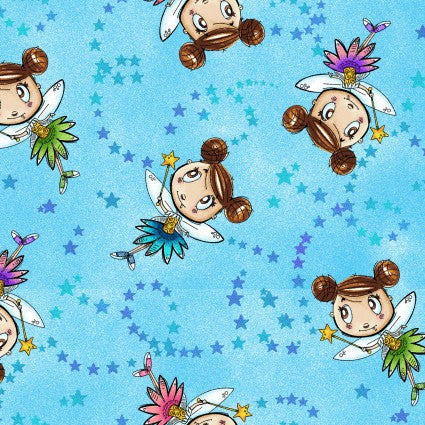 Believe in Magic - Tossed Allover Fairies - Cyan STU-5468-17
