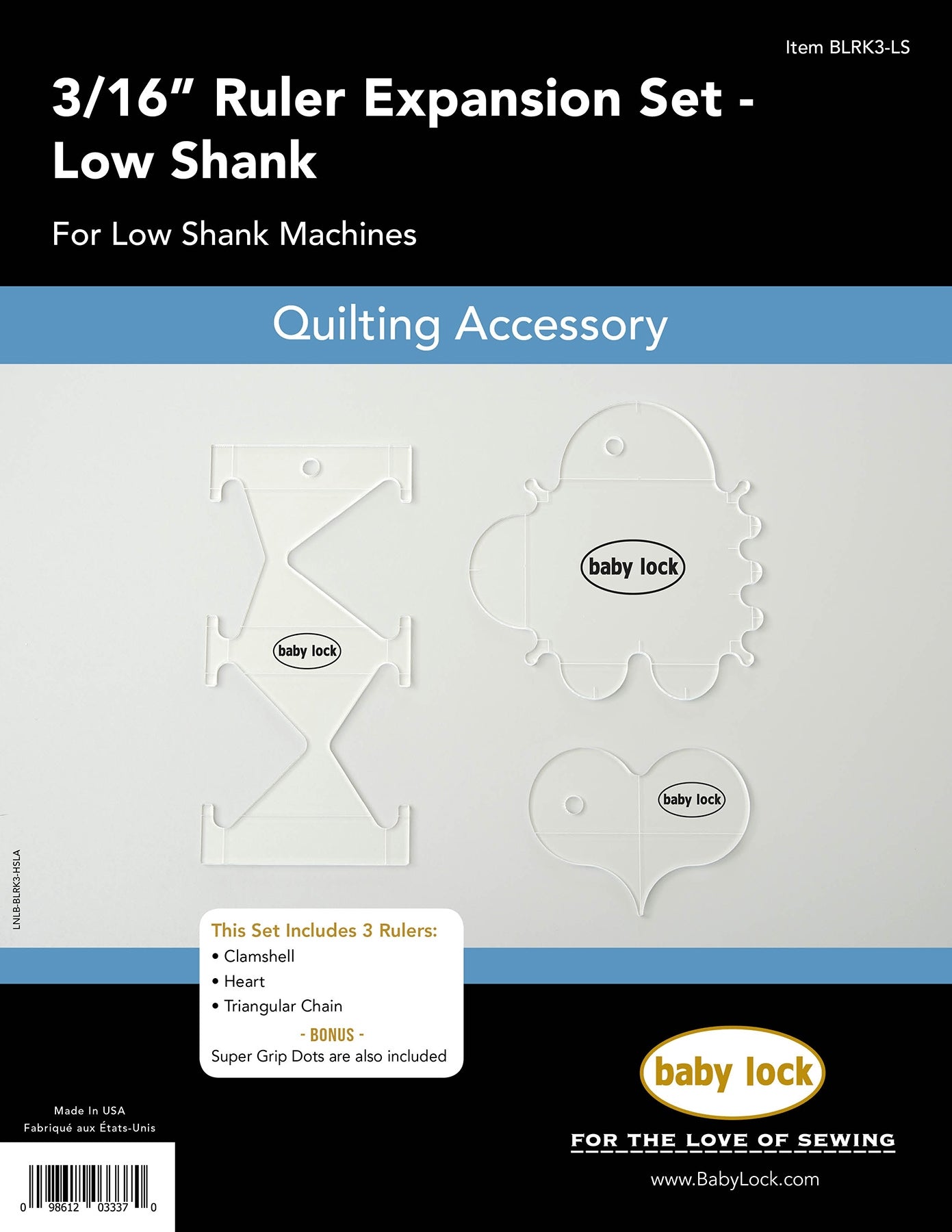 3/16 inch Ruler Expansion Set- Low Shank and Longarm BLRK3-LS