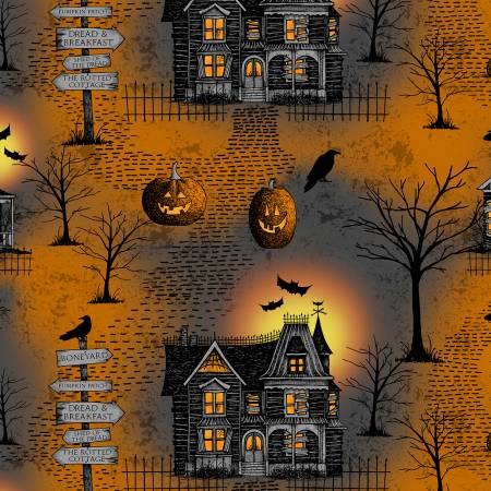 Moonlit Manor Black/Orange Large All Over