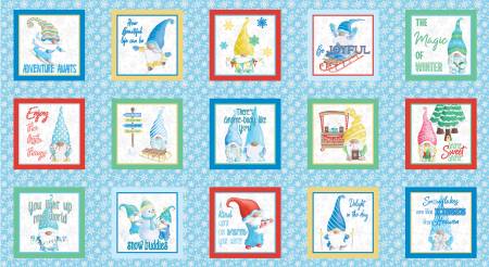 Gnome Wonderland Blue Winter Time Boxes 24" x 44" Panel