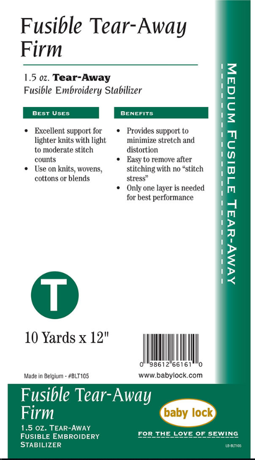 Babylock Fusible Tear-Away Firm (1.5 Oz) 12" X 10 Yards