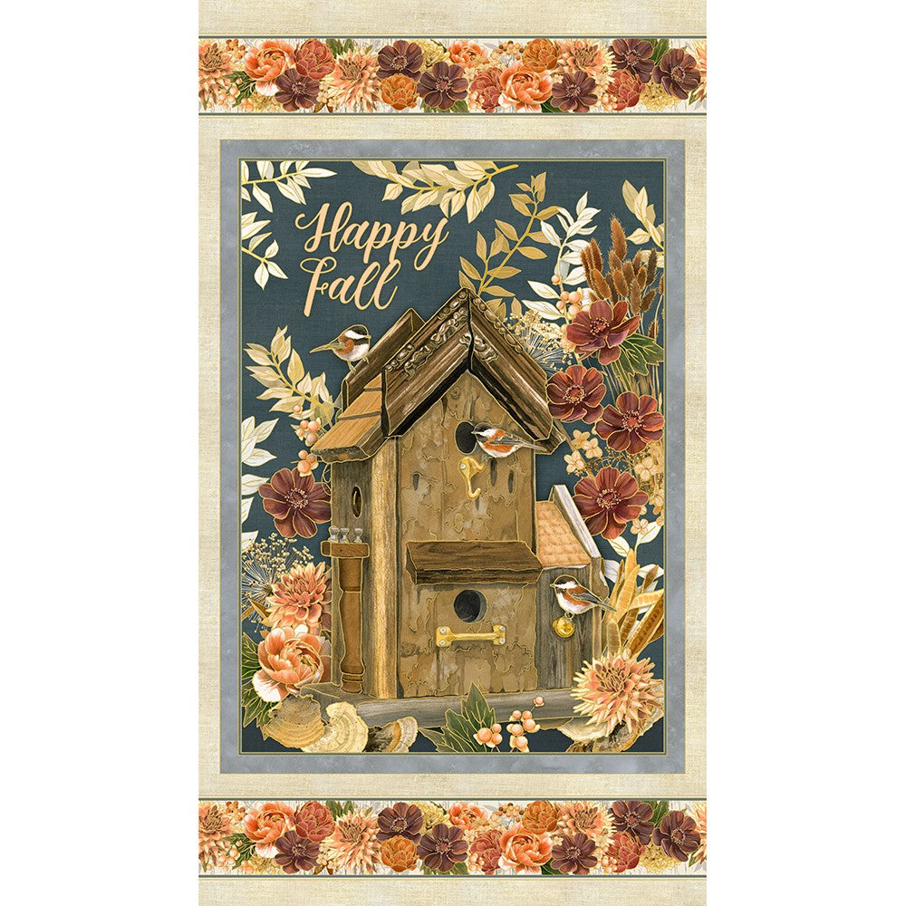 Hello Fall || Harvest 24" x 44" Panel, Birds, Birdhouse, Florals