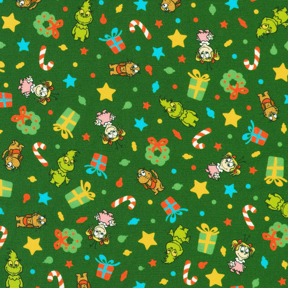 Little Grinch || Tossed Christmas Motifs, Grinch, Max, Cindy Lou || Green