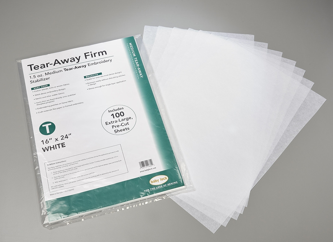 Babylock Tear-Away Firm 100 Sheet Pre-Cut Pack. 16" x 24"