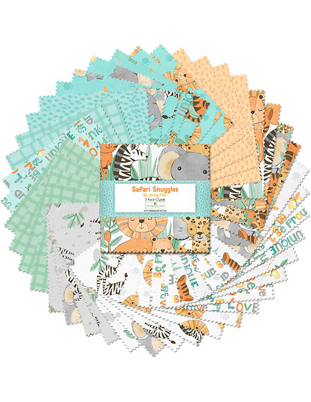 Safari Snuggles Baby Quilt Fabric || 5" Karat Crystals 42-Piece Charm Pack (5″ × 5″)