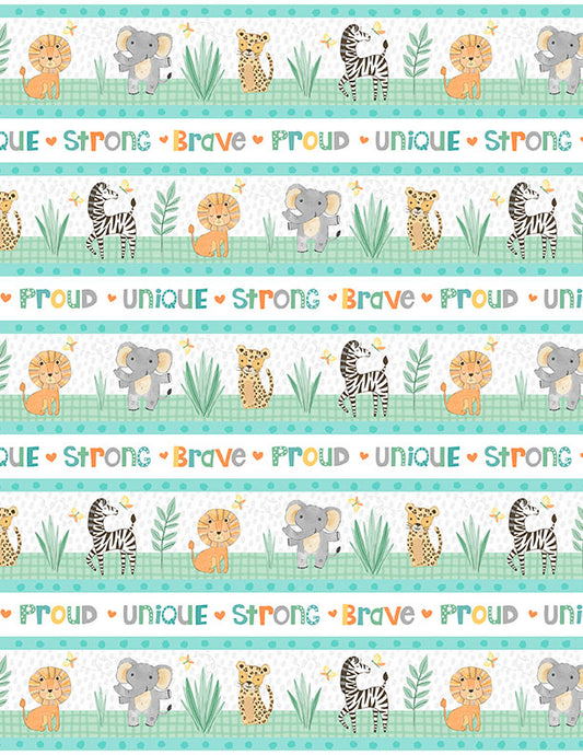 Safari Snuggles Baby Quilt Fabric || Repeating Stripe Multi