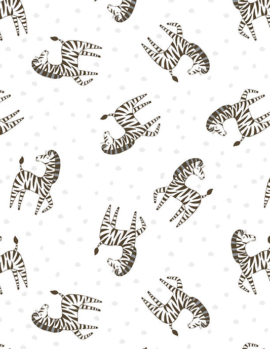 Safari Snuggles Baby Quilt Fabric || Zebra Toss White