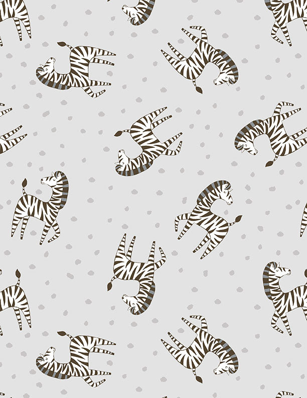 Safari Snuggles Baby Quilt Fabric || Zebra Toss Gray