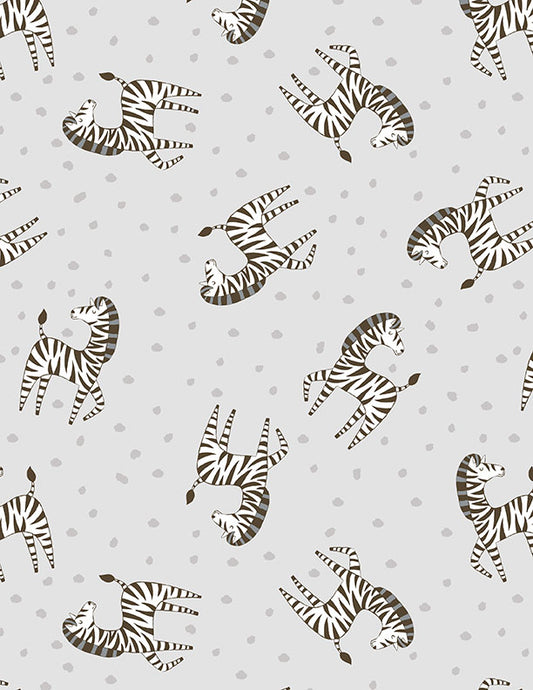 Safari Snuggles Baby Quilt Fabric || Zebra Toss Gray