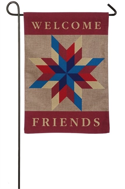 Welcome Friends Quilt Star Garden Burlap Flag