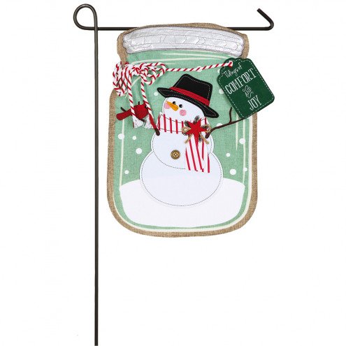 Mason Jar Snowman Garden Linen Flag