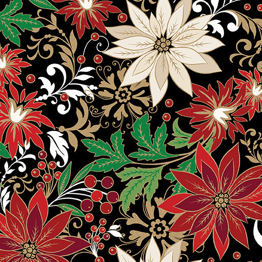 Holiday Nouveau || Poinsettia Jacobean || Black